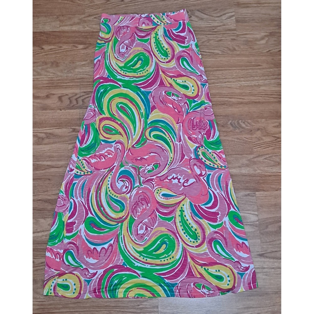 Lilly Pulitzer Marnie Skirt All Nighter Pink Maxi Flamingo Print Pull On Size XS